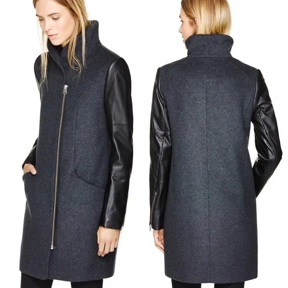 Aritzia Cocoon Coat Leather and Wool - Picture 5 of 9